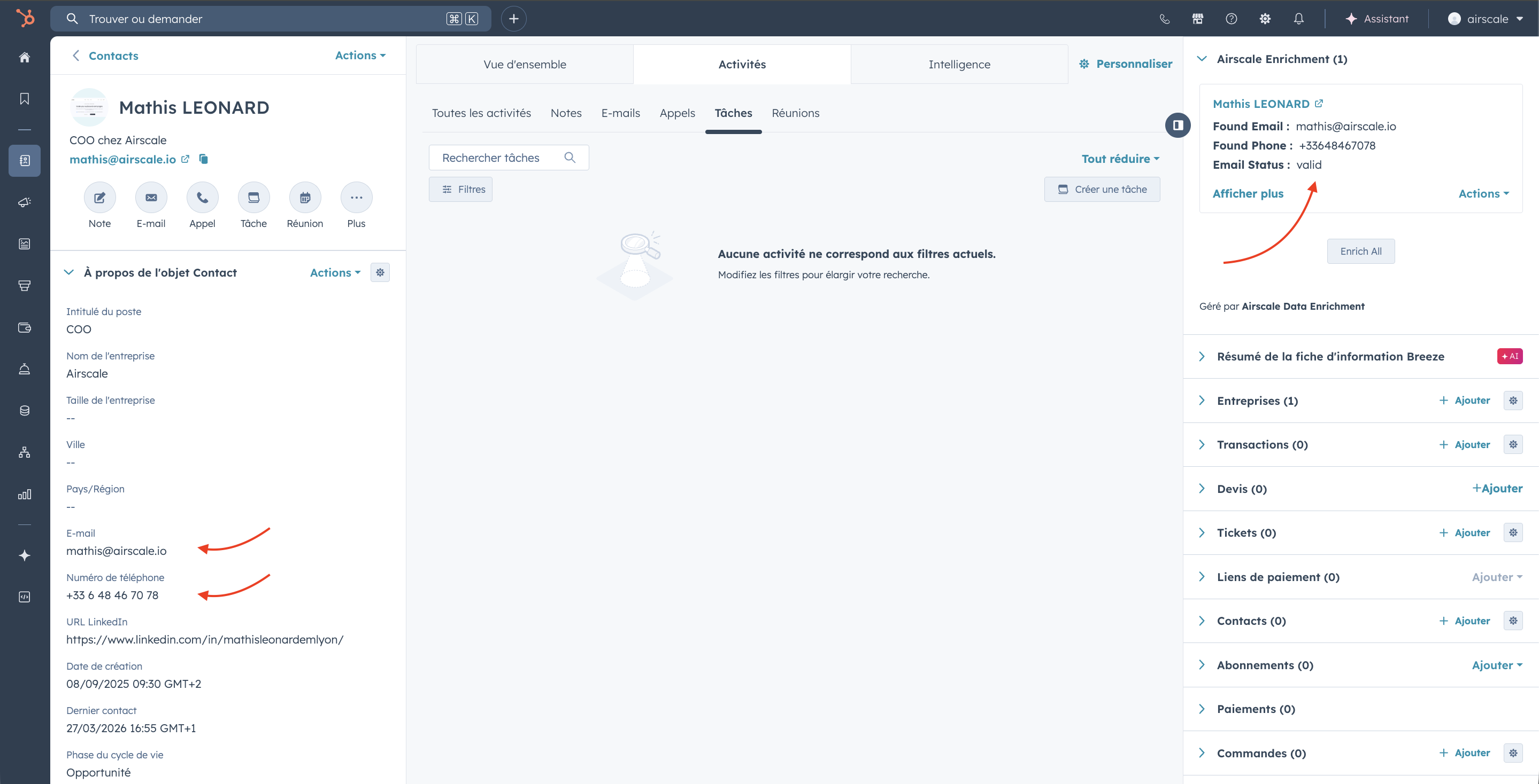 Enriched contact with data